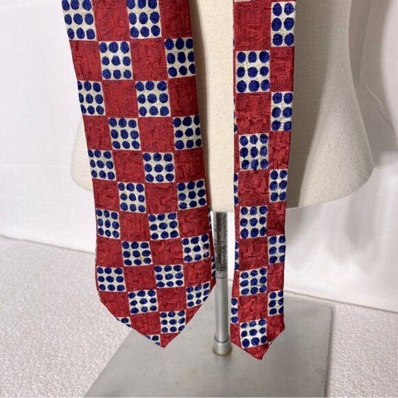 Vintage J.P. Tilford Henry Rosen Red White Blue Square Print 100% Silk Tie - Picture 11 of 11